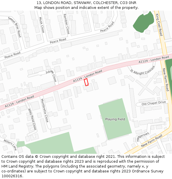 13, LONDON ROAD, STANWAY, COLCHESTER, CO3 0NR: Location map and indicative extent of plot