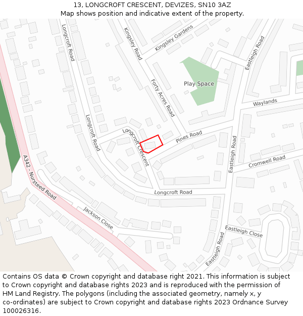 13, LONGCROFT CRESCENT, DEVIZES, SN10 3AZ: Location map and indicative extent of plot