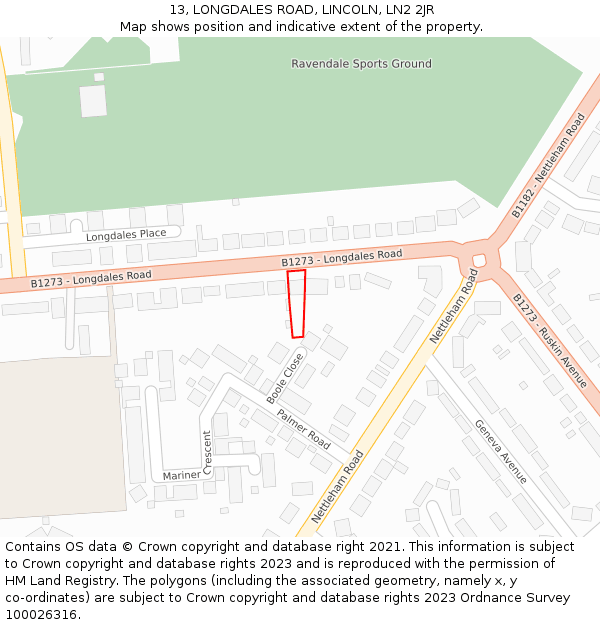 13, LONGDALES ROAD, LINCOLN, LN2 2JR: Location map and indicative extent of plot