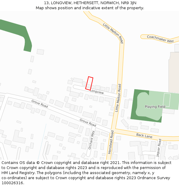 13, LONGVIEW, HETHERSETT, NORWICH, NR9 3JN: Location map and indicative extent of plot