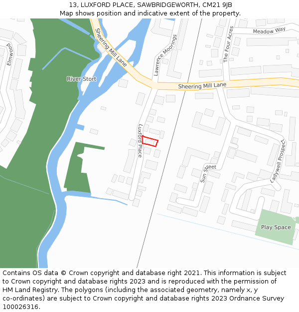 13, LUXFORD PLACE, SAWBRIDGEWORTH, CM21 9JB: Location map and indicative extent of plot