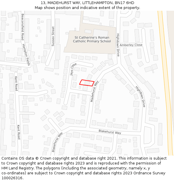 13, MADEHURST WAY, LITTLEHAMPTON, BN17 6HD: Location map and indicative extent of plot