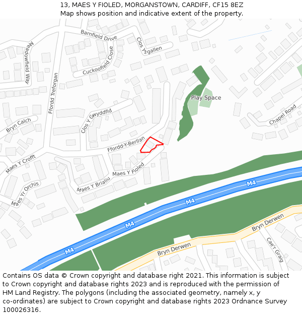 13, MAES Y FIOLED, MORGANSTOWN, CARDIFF, CF15 8EZ: Location map and indicative extent of plot