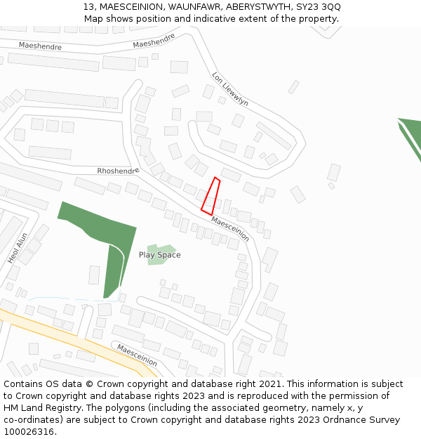 13, MAESCEINION, WAUNFAWR, ABERYSTWYTH, SY23 3QQ: Location map and indicative extent of plot