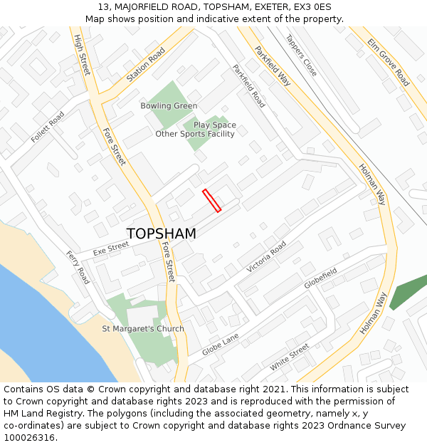 13, MAJORFIELD ROAD, TOPSHAM, EXETER, EX3 0ES: Location map and indicative extent of plot
