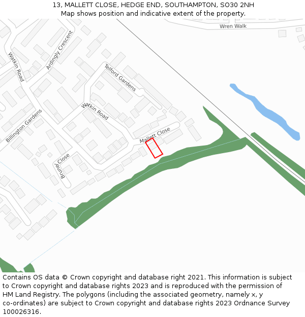 13, MALLETT CLOSE, HEDGE END, SOUTHAMPTON, SO30 2NH: Location map and indicative extent of plot