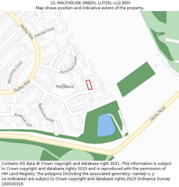 13, MALTHOUSE GREEN, LUTON, LU2 8SN: Location map and indicative extent of plot