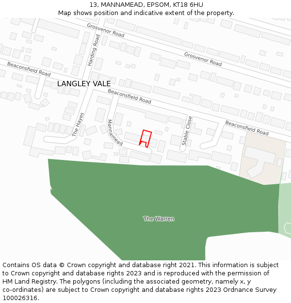 13, MANNAMEAD, EPSOM, KT18 6HU: Location map and indicative extent of plot