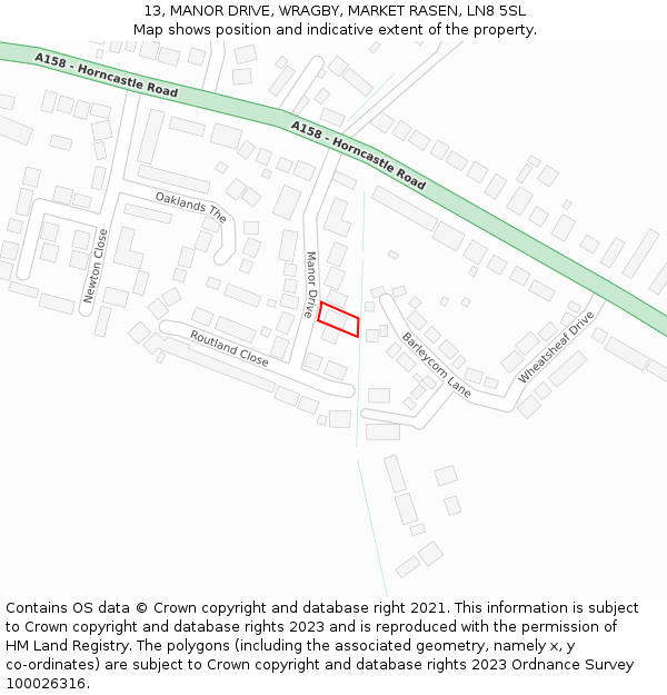 13, MANOR DRIVE, WRAGBY, MARKET RASEN, LN8 5SL: Location map and indicative extent of plot
