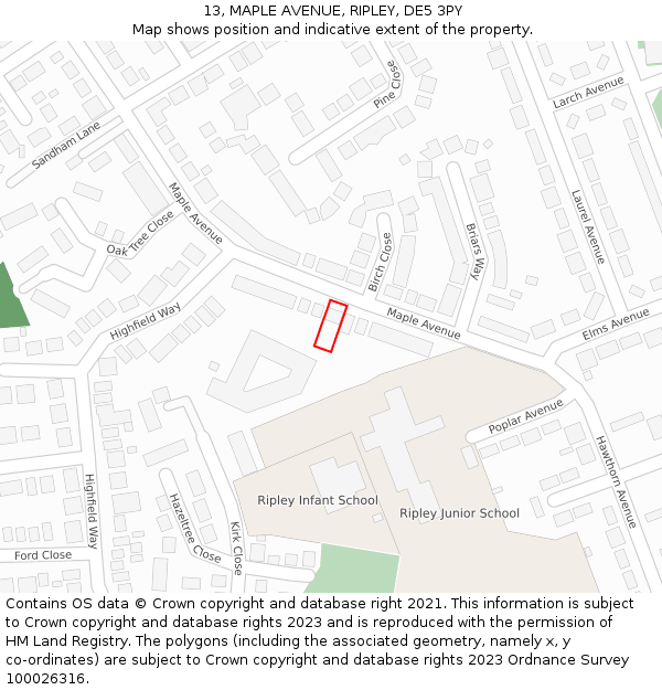 13, MAPLE AVENUE, RIPLEY, DE5 3PY: Location map and indicative extent of plot