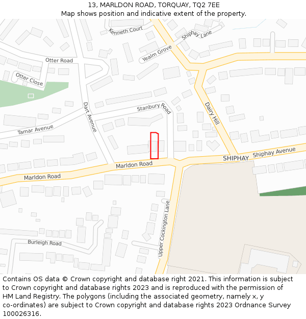 13, MARLDON ROAD, TORQUAY, TQ2 7EE: Location map and indicative extent of plot