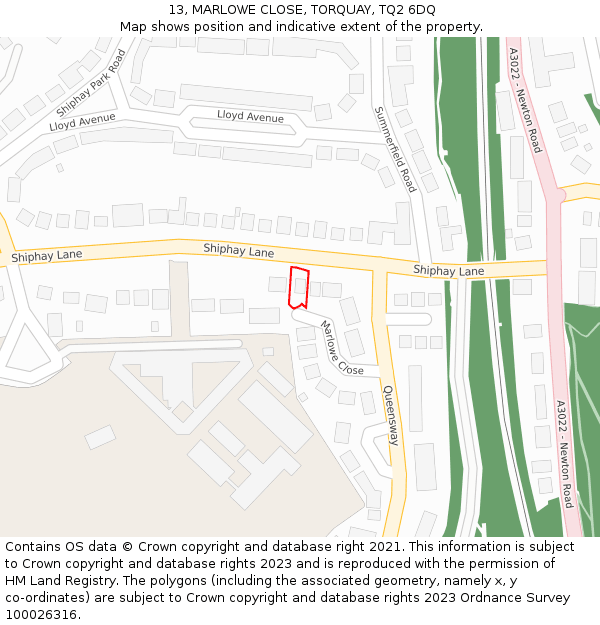 13, MARLOWE CLOSE, TORQUAY, TQ2 6DQ: Location map and indicative extent of plot