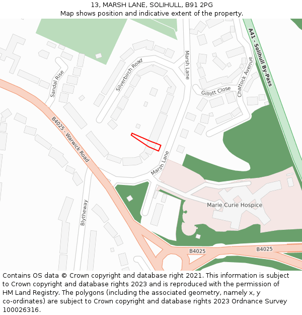 13, MARSH LANE, SOLIHULL, B91 2PG: Location map and indicative extent of plot