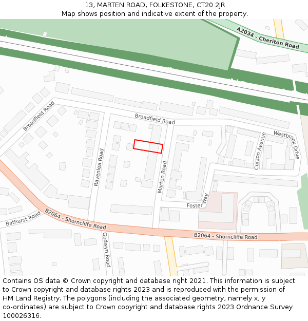 13, MARTEN ROAD, FOLKESTONE, CT20 2JR: Location map and indicative extent of plot