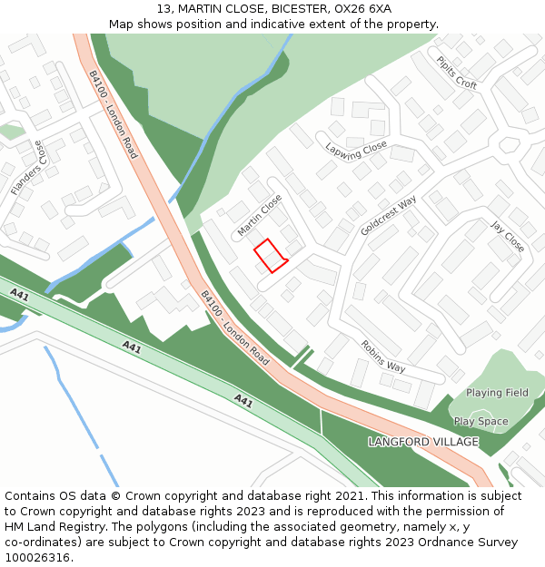 13, MARTIN CLOSE, BICESTER, OX26 6XA: Location map and indicative extent of plot