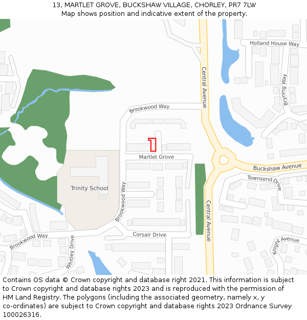 13, MARTLET GROVE, BUCKSHAW VILLAGE, CHORLEY, PR7 7LW: Location map and indicative extent of plot