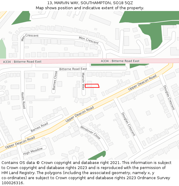 13, MARVIN WAY, SOUTHAMPTON, SO18 5QZ: Location map and indicative extent of plot