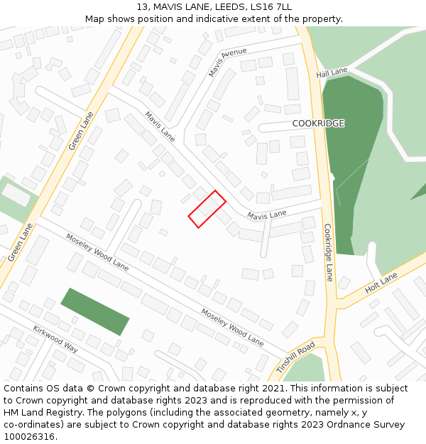 13, MAVIS LANE, LEEDS, LS16 7LL: Location map and indicative extent of plot