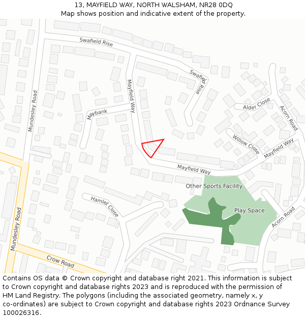 13, MAYFIELD WAY, NORTH WALSHAM, NR28 0DQ: Location map and indicative extent of plot