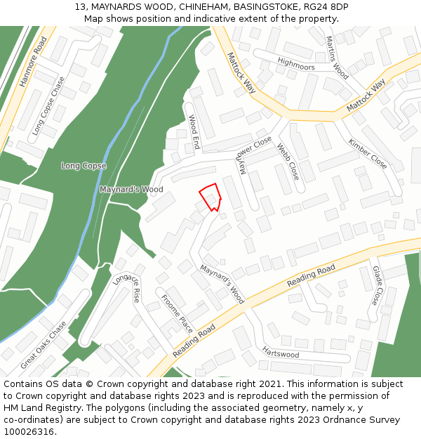 13, MAYNARDS WOOD, CHINEHAM, BASINGSTOKE, RG24 8DP: Location map and indicative extent of plot