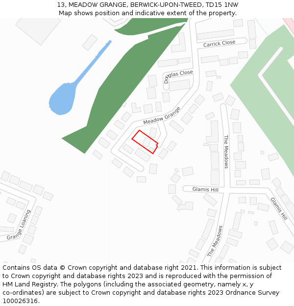 13, MEADOW GRANGE, BERWICK-UPON-TWEED, TD15 1NW: Location map and indicative extent of plot