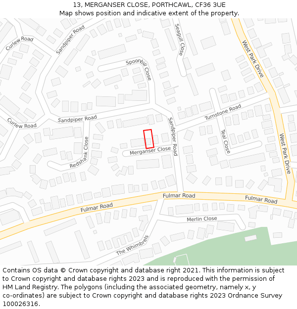 13, MERGANSER CLOSE, PORTHCAWL, CF36 3UE: Location map and indicative extent of plot
