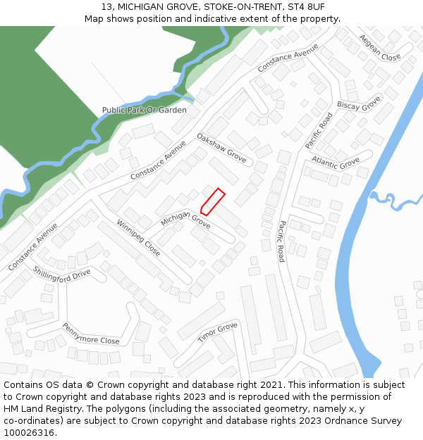 13, MICHIGAN GROVE, STOKE-ON-TRENT, ST4 8UF: Location map and indicative extent of plot