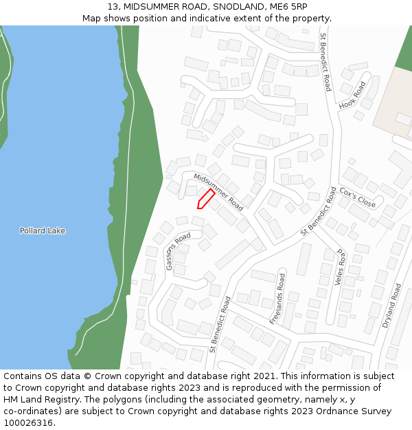 13, MIDSUMMER ROAD, SNODLAND, ME6 5RP: Location map and indicative extent of plot