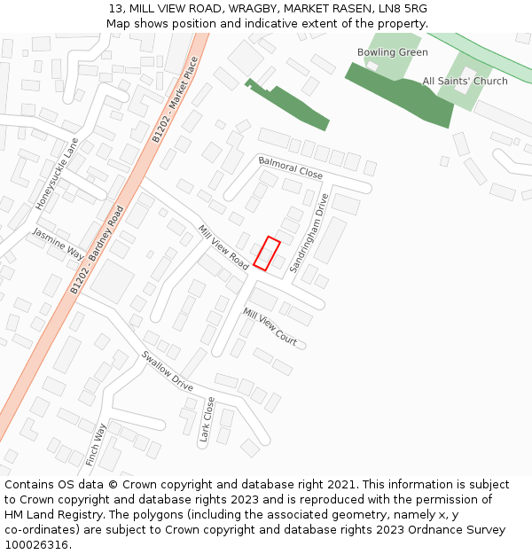 13, MILL VIEW ROAD, WRAGBY, MARKET RASEN, LN8 5RG: Location map and indicative extent of plot