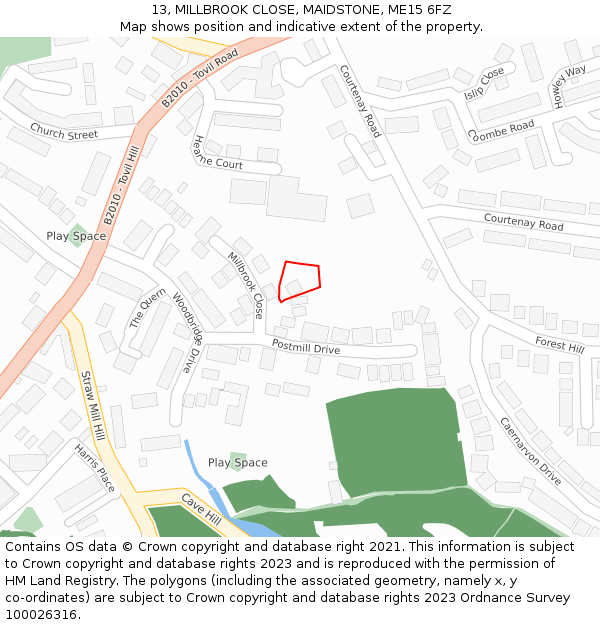 13, MILLBROOK CLOSE, MAIDSTONE, ME15 6FZ: Location map and indicative extent of plot