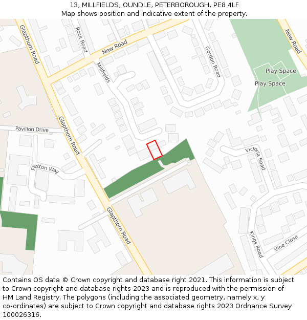13, MILLFIELDS, OUNDLE, PETERBOROUGH, PE8 4LF: Location map and indicative extent of plot