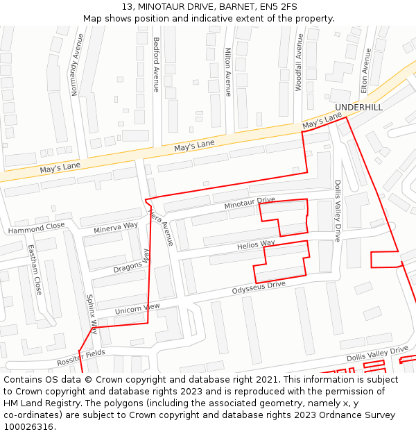 13, MINOTAUR DRIVE, BARNET, EN5 2FS: Location map and indicative extent of plot