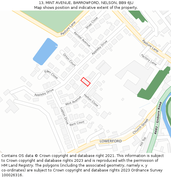 13, MINT AVENUE, BARROWFORD, NELSON, BB9 6JU: Location map and indicative extent of plot