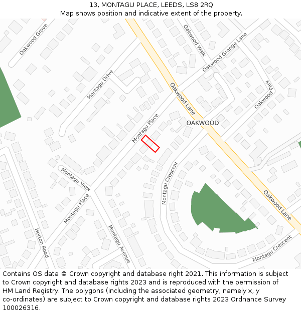 13, MONTAGU PLACE, LEEDS, LS8 2RQ: Location map and indicative extent of plot
