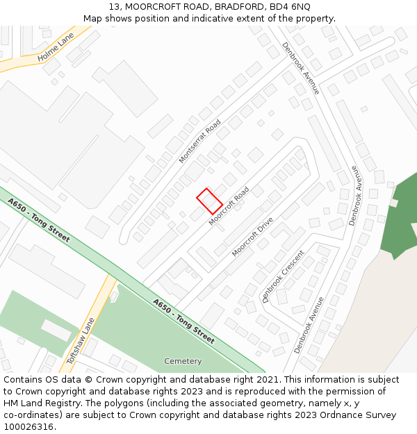 13, MOORCROFT ROAD, BRADFORD, BD4 6NQ: Location map and indicative extent of plot