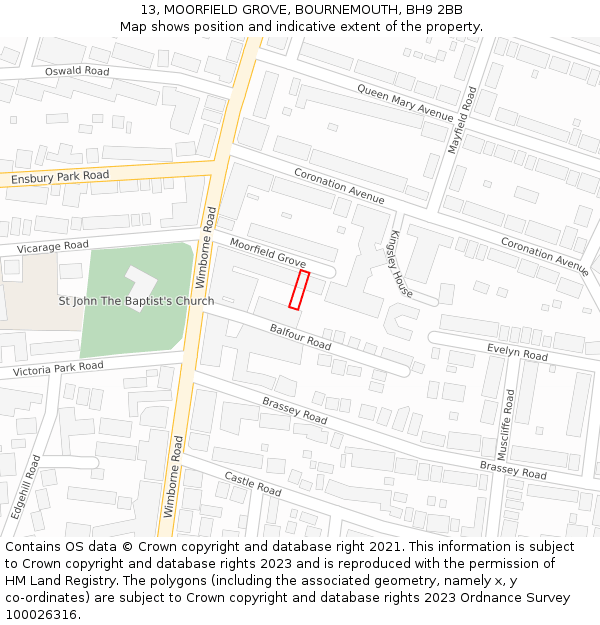 13, MOORFIELD GROVE, BOURNEMOUTH, BH9 2BB: Location map and indicative extent of plot