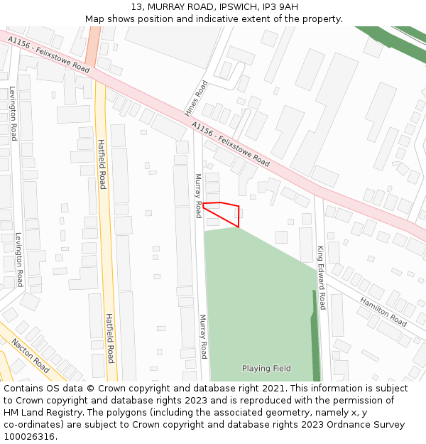 13, MURRAY ROAD, IPSWICH, IP3 9AH: Location map and indicative extent of plot