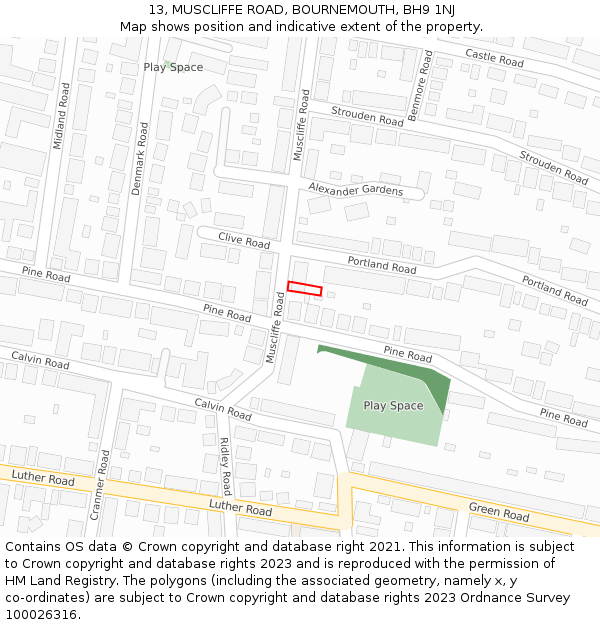13, MUSCLIFFE ROAD, BOURNEMOUTH, BH9 1NJ: Location map and indicative extent of plot