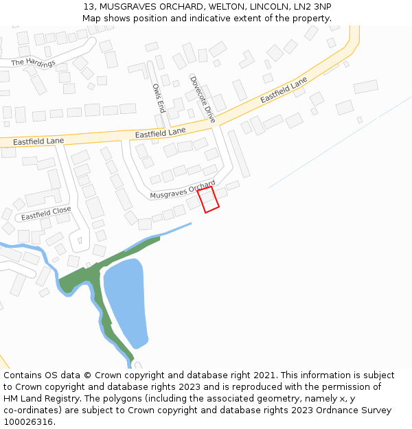 13, MUSGRAVES ORCHARD, WELTON, LINCOLN, LN2 3NP: Location map and indicative extent of plot