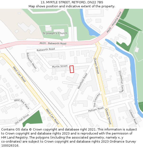 13, MYRTLE STREET, RETFORD, DN22 7BS: Location map and indicative extent of plot