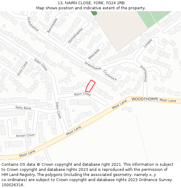 13, NAIRN CLOSE, YORK, YO24 2RB: Location map and indicative extent of plot