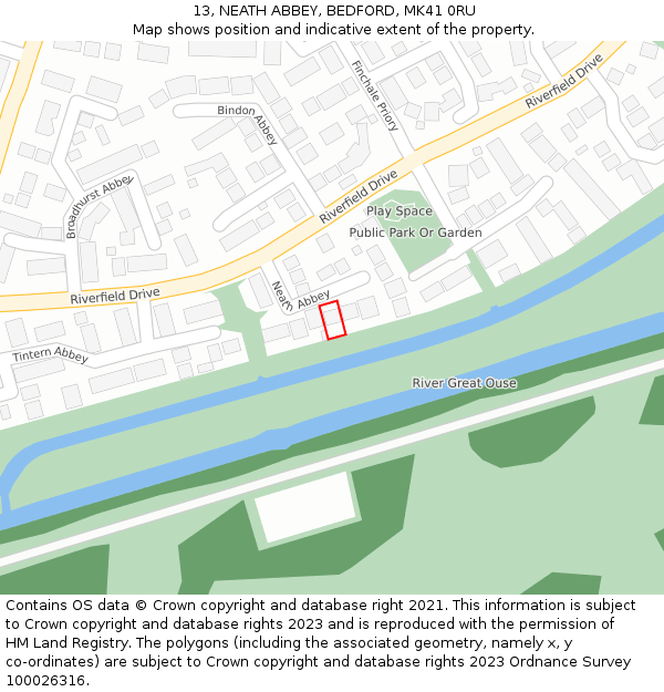 13, NEATH ABBEY, BEDFORD, MK41 0RU: Location map and indicative extent of plot