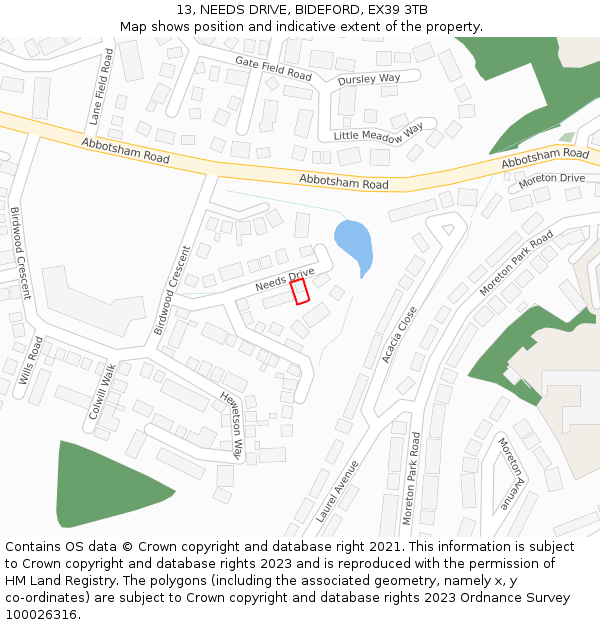13, NEEDS DRIVE, BIDEFORD, EX39 3TB: Location map and indicative extent of plot