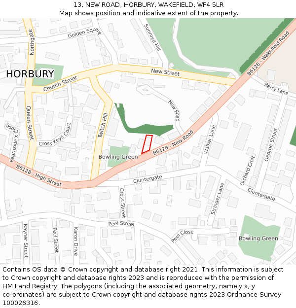 13, NEW ROAD, HORBURY, WAKEFIELD, WF4 5LR: Location map and indicative extent of plot