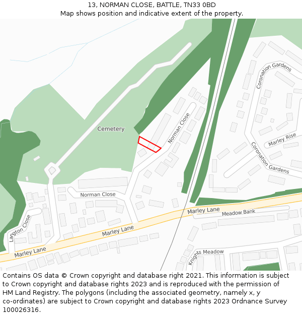 13, NORMAN CLOSE, BATTLE, TN33 0BD: Location map and indicative extent of plot