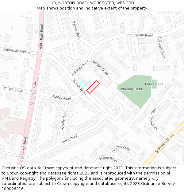 13, NORTON ROAD, WORCESTER, WR5 3BB: Location map and indicative extent of plot
