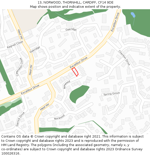 13, NORWOOD, THORNHILL, CARDIFF, CF14 9DE: Location map and indicative extent of plot