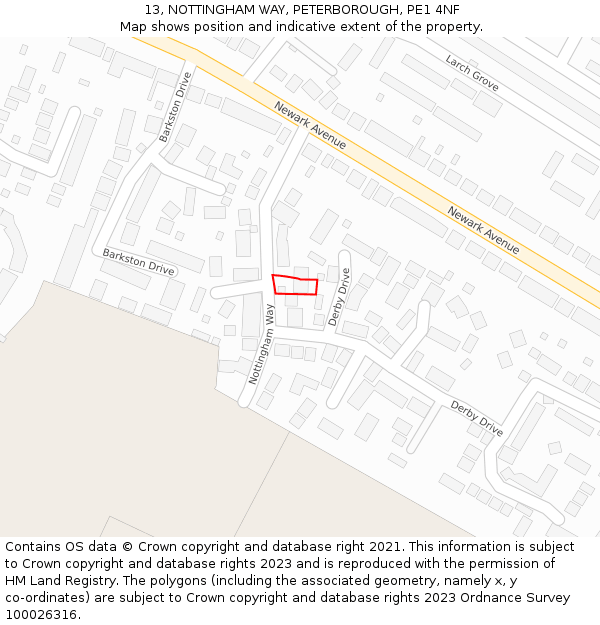 13, NOTTINGHAM WAY, PETERBOROUGH, PE1 4NF: Location map and indicative extent of plot