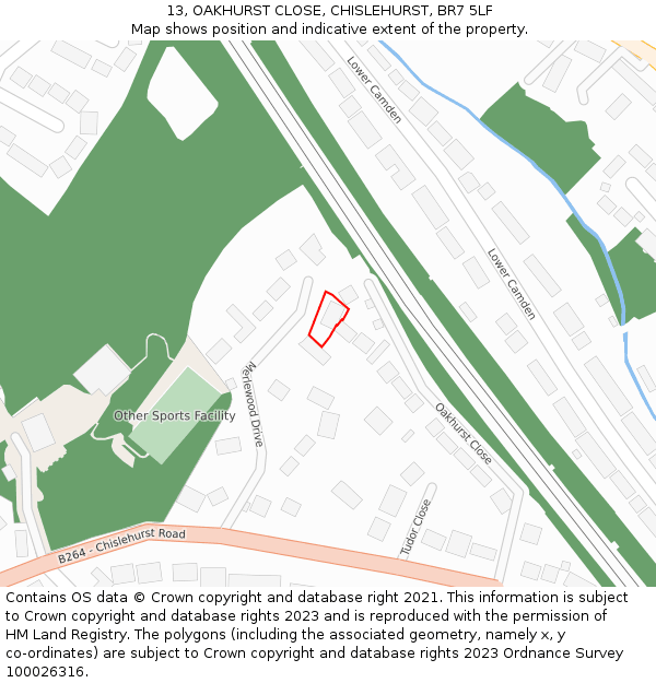 13, OAKHURST CLOSE, CHISLEHURST, BR7 5LF: Location map and indicative extent of plot