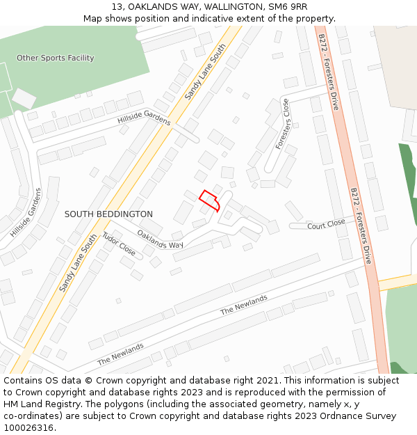 13, OAKLANDS WAY, WALLINGTON, SM6 9RR: Location map and indicative extent of plot